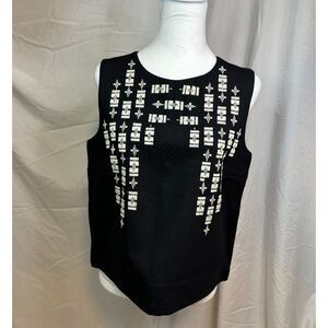 Madewell Embroidered Sleeveless Aztec Design Blouse Tank Top Black White NWOT